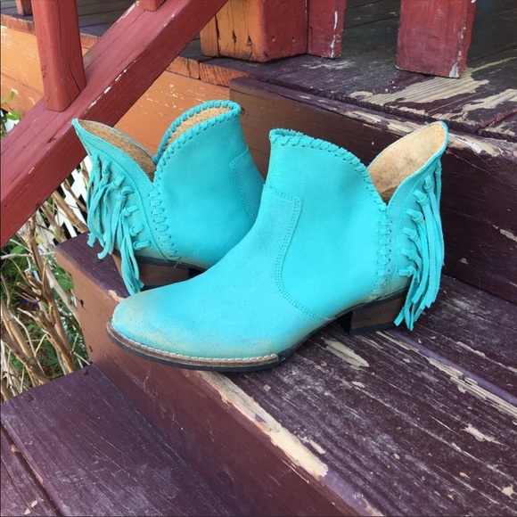 turquoise fringe booties